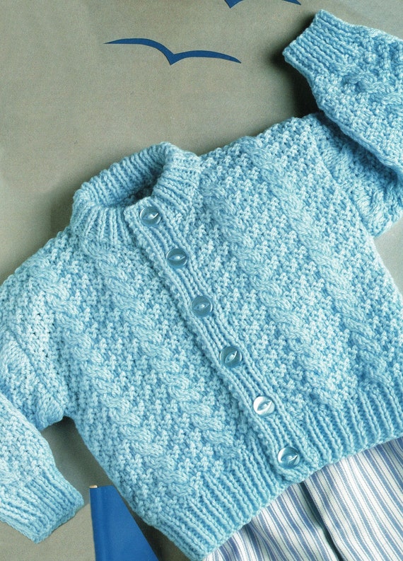 Babies and Toddlers Round Neck Textured Cardigan With Cables