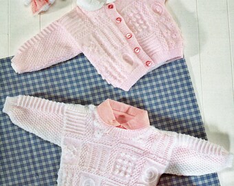 Hübsche Strickjacke und Pullover im Patchwork-Look, Vintage-Strickmuster, PDF, digitaler Download - D202