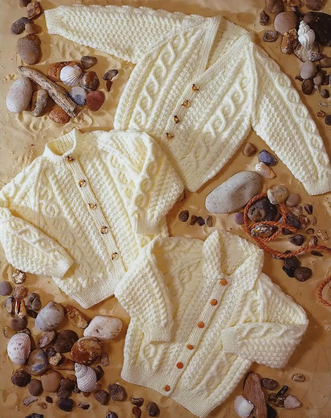 Toddlers and Childrens Aran Cardigan With Vneck, Round Neck or Collar