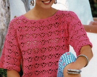 Ladies Pretty Short Sleeve Crochet Summer Tunic, Vintage