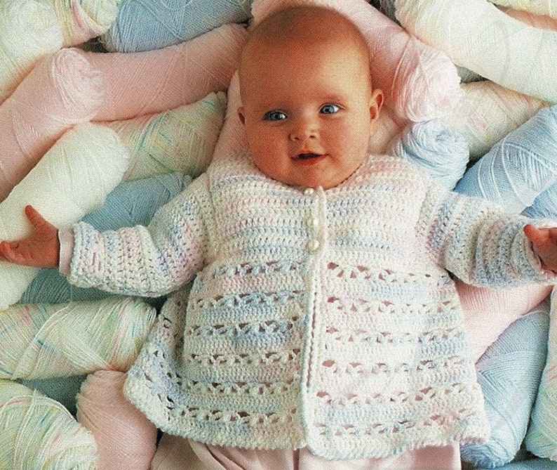 Babies Pretty Crochet Matinee Jacket and Two Lovely Knitted Outfits Vintage Knitting and Crochet Pattern Digital Download A534 PDF