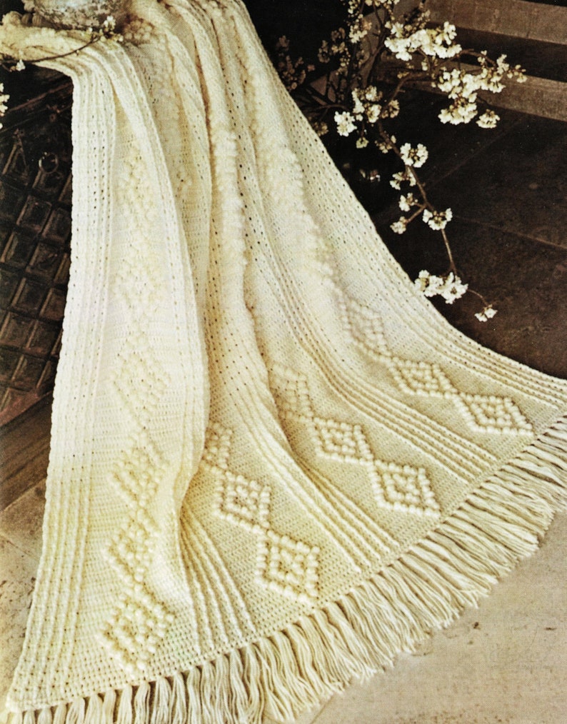 Beautiful Aran Look Crochet Afghan with Diamond Pattern, Vintage Crochet Pattern, PDF, Digital Download C543 image 2