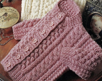 Babies and Toddlers Traditional Aran Round Neck Cardigan and