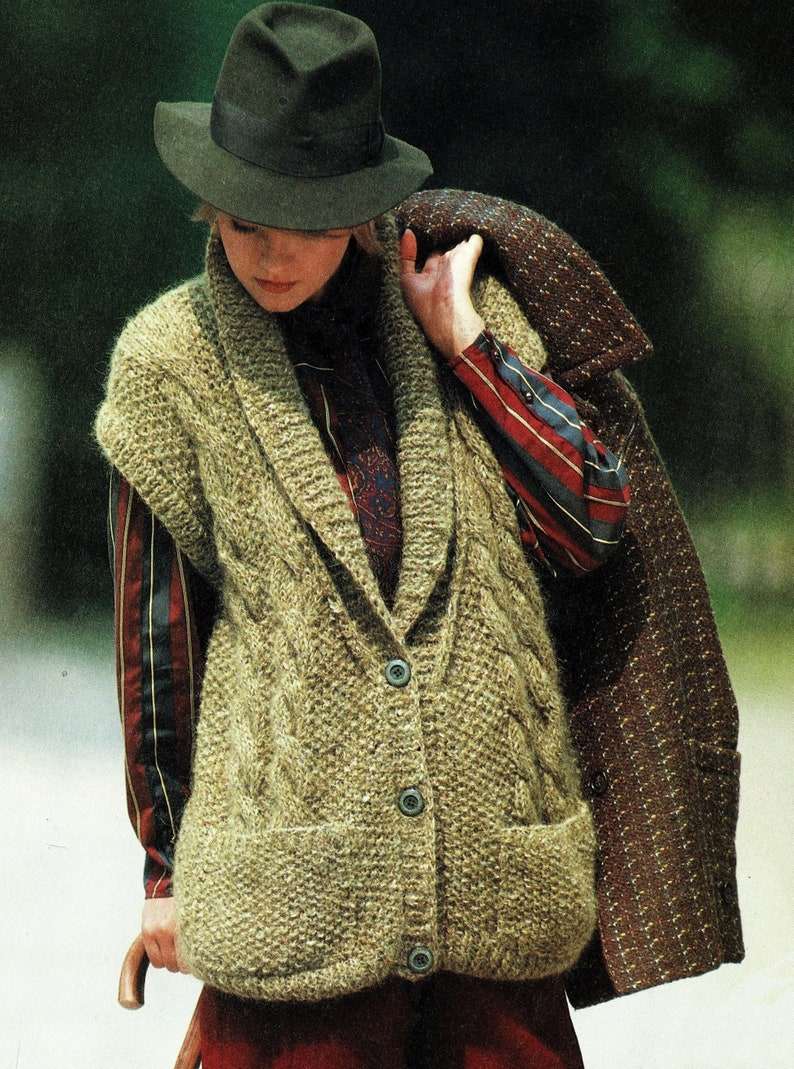 Ladies Fabulous Cable and Moss Stitch Waistcoat, Vintage Knitting Pattern, PDF, Digital Download A585 image 1