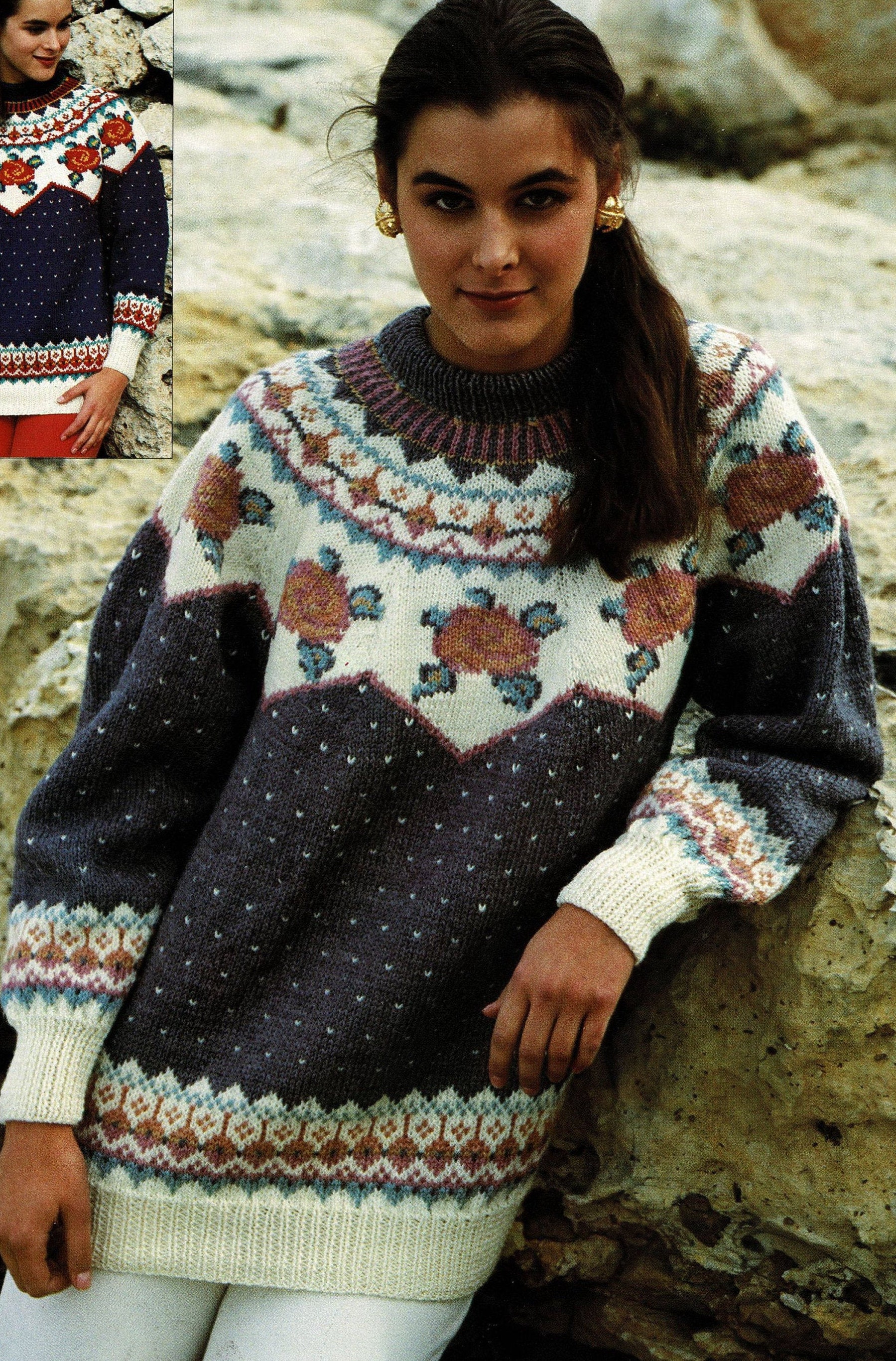 Vintage Nordic Folk Wool Knit Sweater Jumper Oatmeal Brown