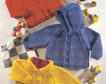 Babies, Toddlers and Childrens "Easy Knit" Chunky Jacket With or Without Hood, Vintage Knitting Pattern, PDF, Digital Download - A850