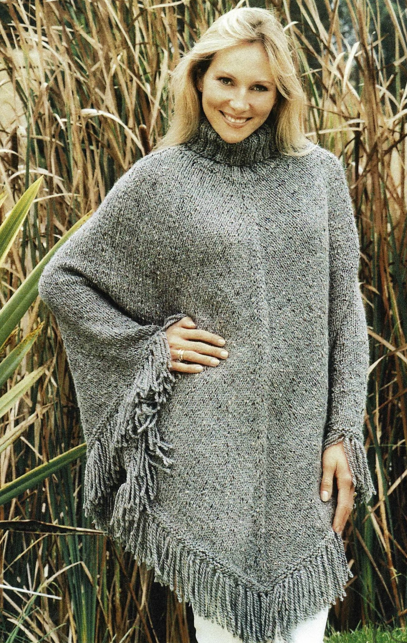Poncho Tricoté Pour Fille – Col Roulé, Motif étoiles, Doux Et Chaud