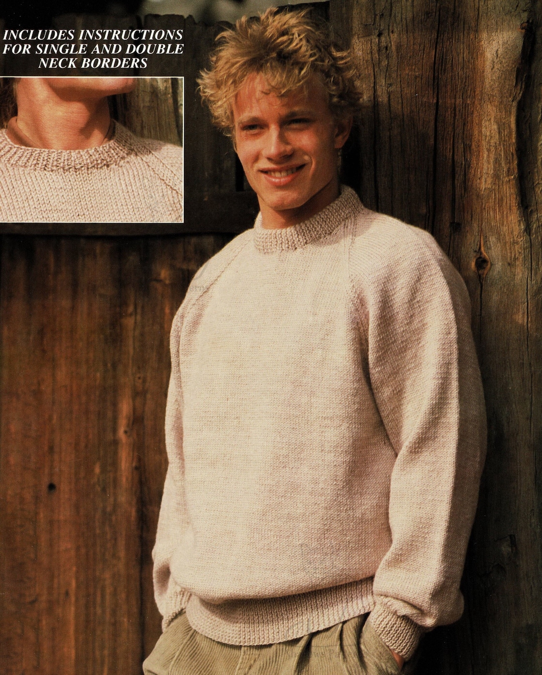 Mens Classic Aran Sweater With Raglan Sleeves and Roll Neck