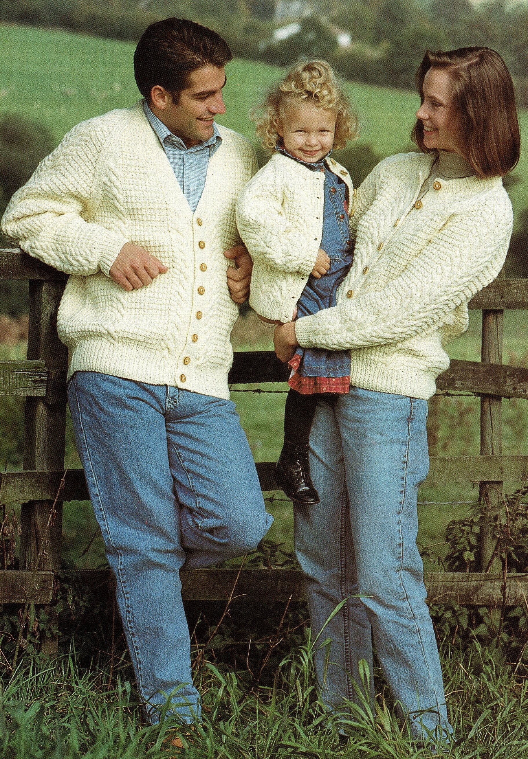 Classic Aran Cardigan for Men, Women, Boys and Girls, Vintage