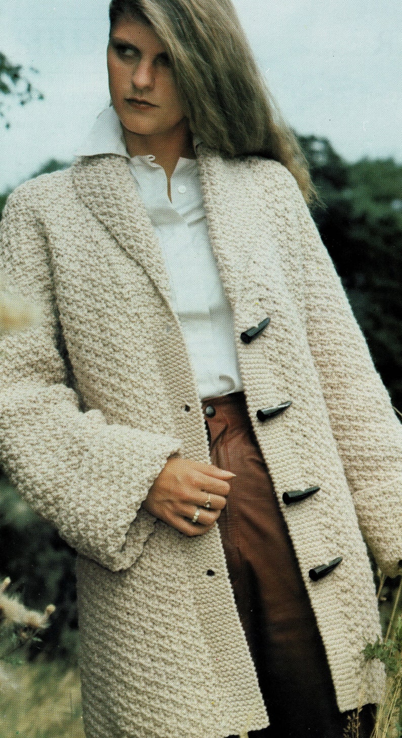 Ladies Casual Easy Knit Chunky Textured Long Line Jacket with Shawl Collar, Vintage Knitting Pattern, PDF, Digital Download B436 image 2