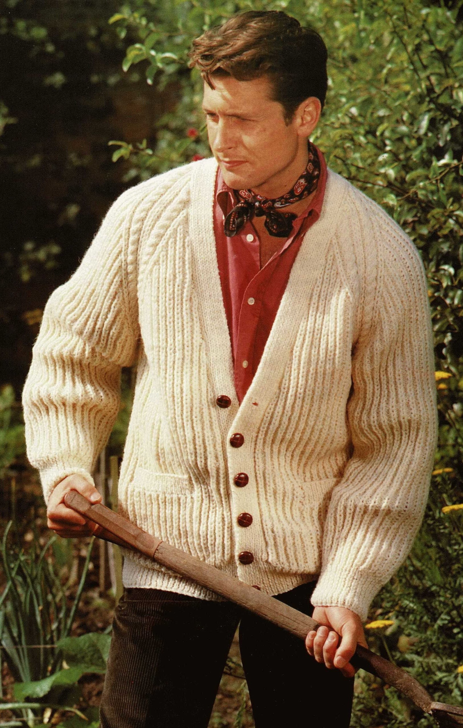 Vintage Mens Fishermans Rib Cardigan Knitting Pattern Pdf Mens V Neck My XXX Hot Girl