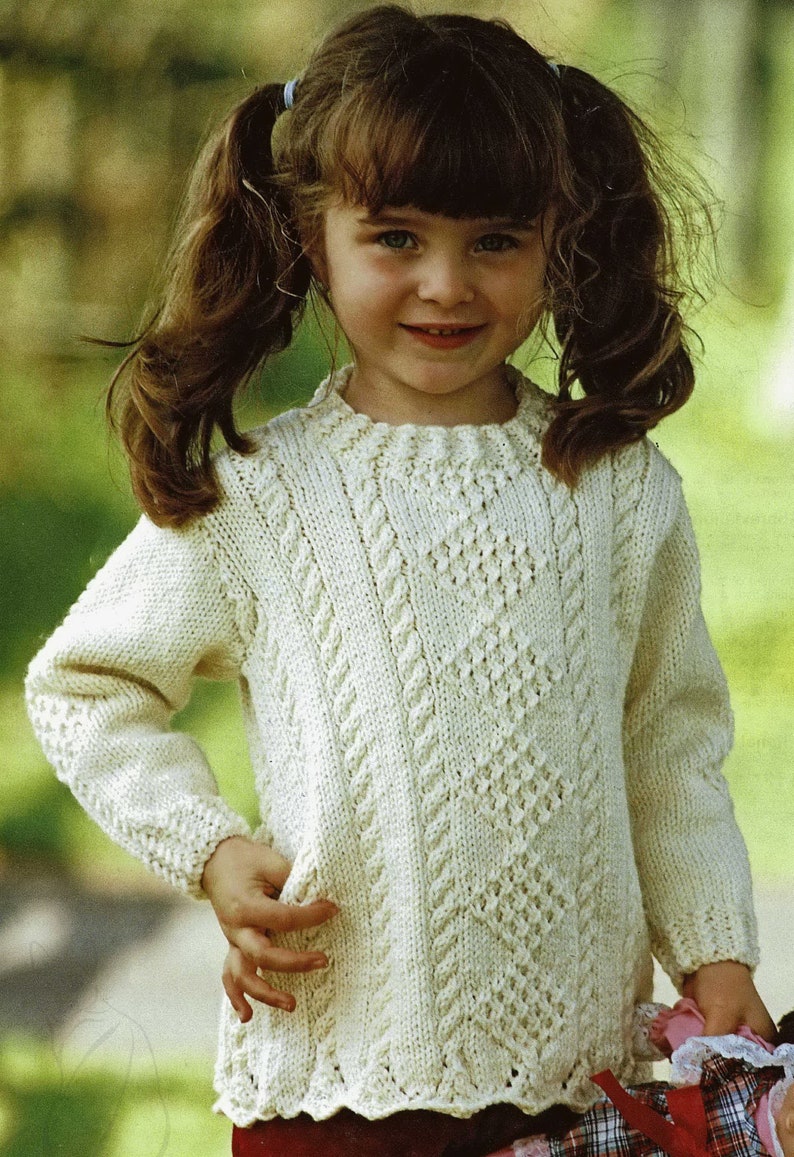 Digital Download PDF Vintage Knitting Pattern C277 Toddlers and Girls Cute Aran Tunic with Decorative Lower Edge