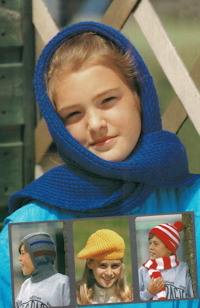 Digital Download Vintage Knitting Pattern Childrens Assorted Hats and Scarves in Two Sizes B943 PDF