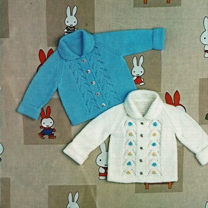 Babies &quot;Easy Knit&quot; Jacket with Decorative Front Panels in Two Yarn Weights, Vintage Knitting Pattern, PDF, Digital Download - A143