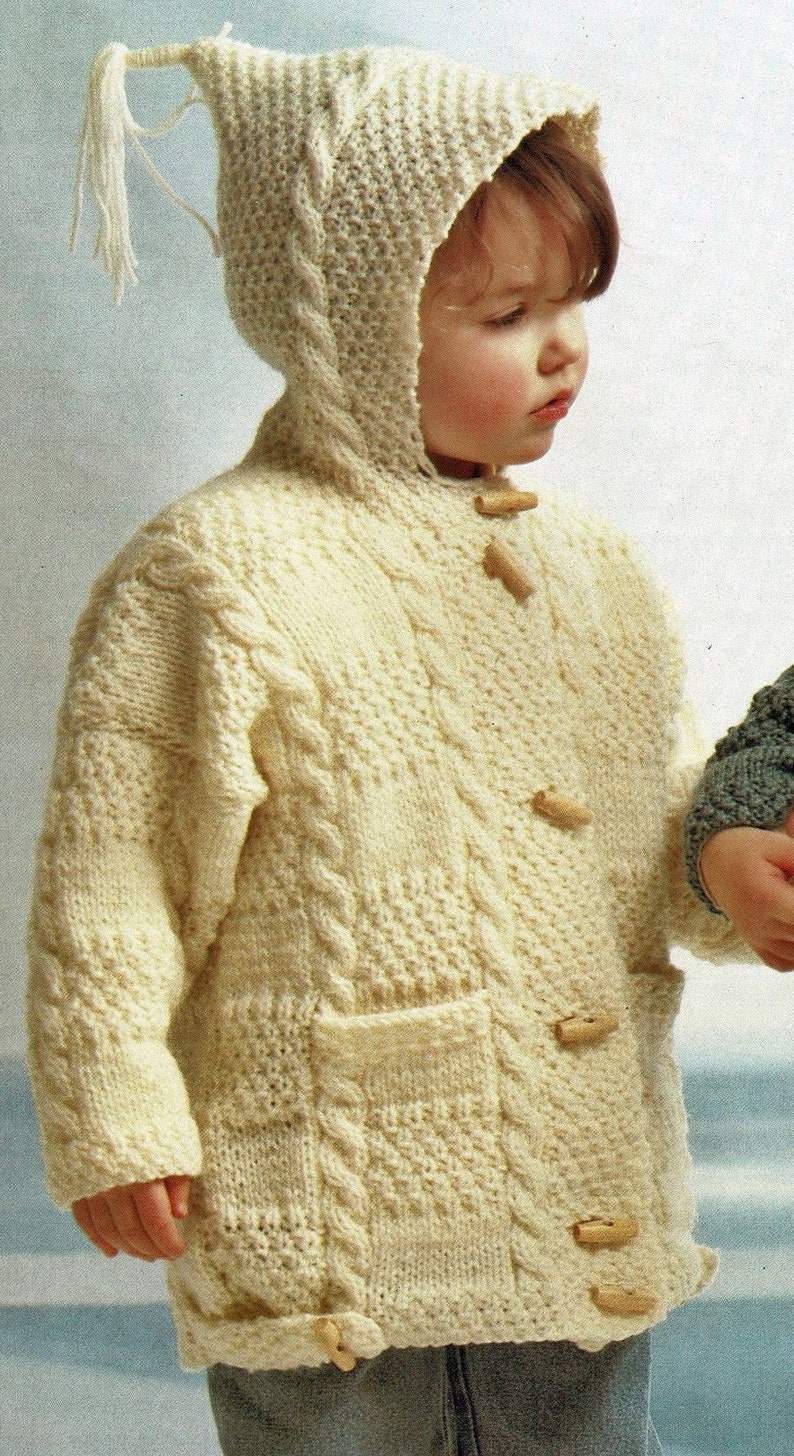Toddlers and Childrens easy Knit Aran Duffle Coat Etsy