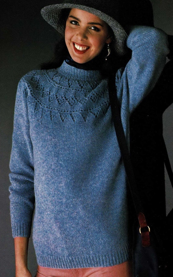 Ladies Sweater With Pretty Lace Patterned Round Yoke Ladies Sweater With Pretty Lace Patterned Round Yoke