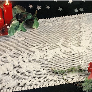 Gorgeous &quot;Night Before Christmas&quot; Pattern Filet Crochet Table Runner, Vintage Crochet Pattern, PDF, Digital Download - C869