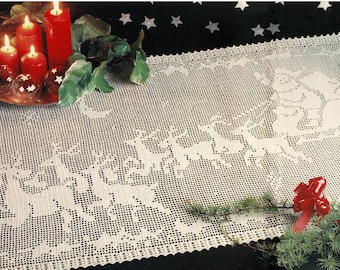 Gorgeous "Night Before Christmas" Pattern Filet Crochet Table Runner, Vintage Crochet Pattern, PDF, Digital Download - C869