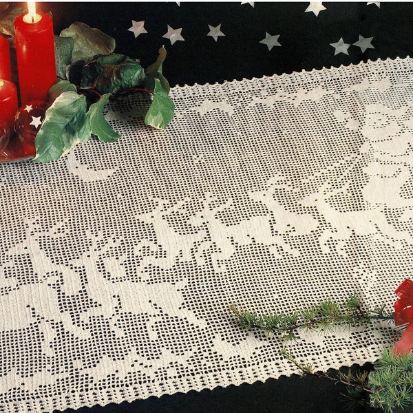 Gorgeous "Night Before Christmas" Pattern Filet Crochet Table Runner, Vintage Crochet Pattern, PDF, Digital Download - C869