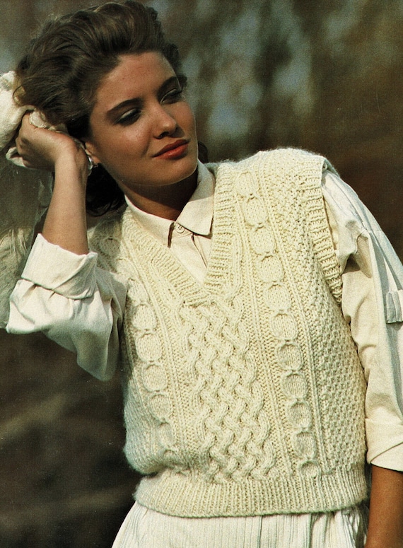 Womens Tank Top Knitting Pattern, V Neck Cable Knit Sleeveless Slipover Top  Pattern PDF 32-38, 1980s Vintage Pattern Instant Download PDF 