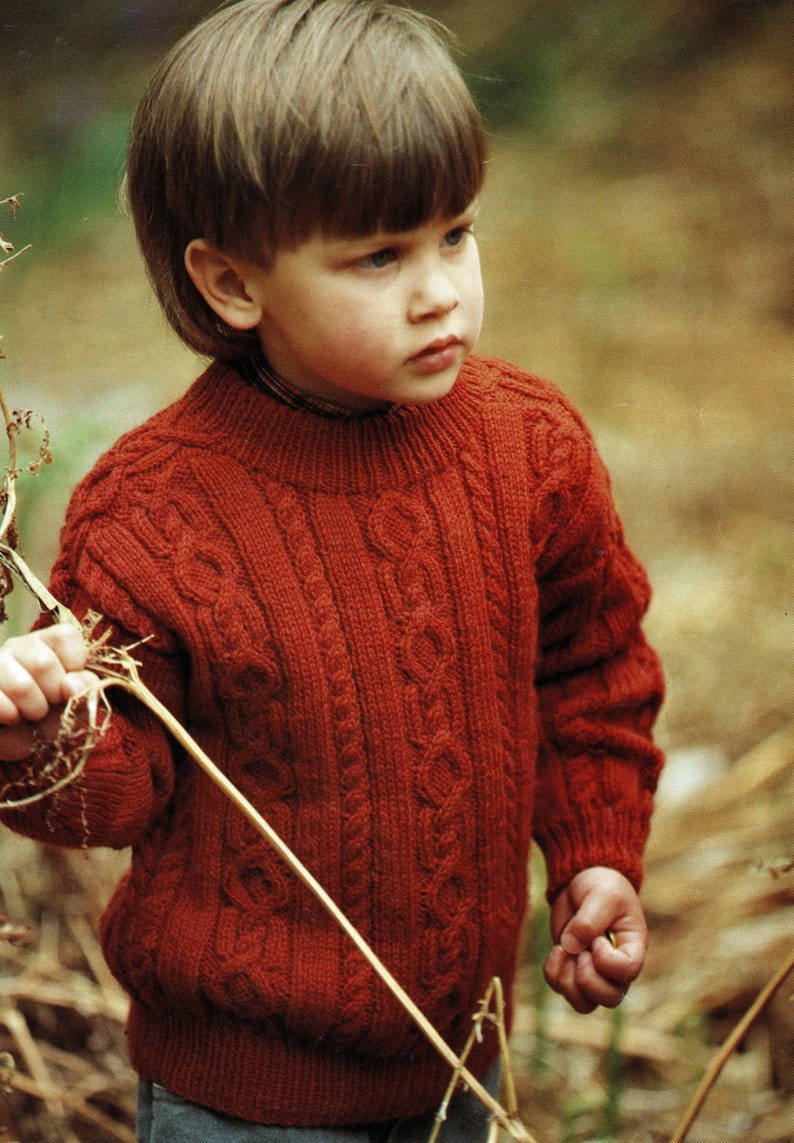 Toddlers and Childrens Lovely Cable Sweater with Saddle Shoulders and Round Neck, Vintage Knitting Pattern, PDF, Digital Download B291 image 1