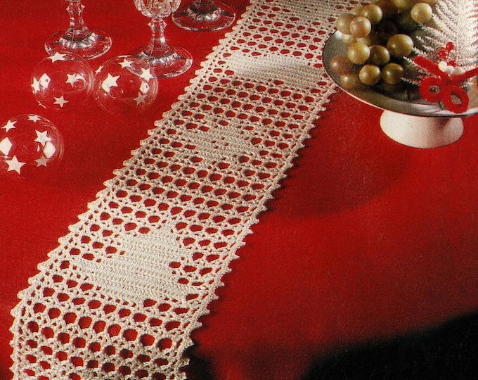 Runner Da Tavolo Uncinetto Vintage In Cotone Bianco Con Fiori - Decorazione Floreale