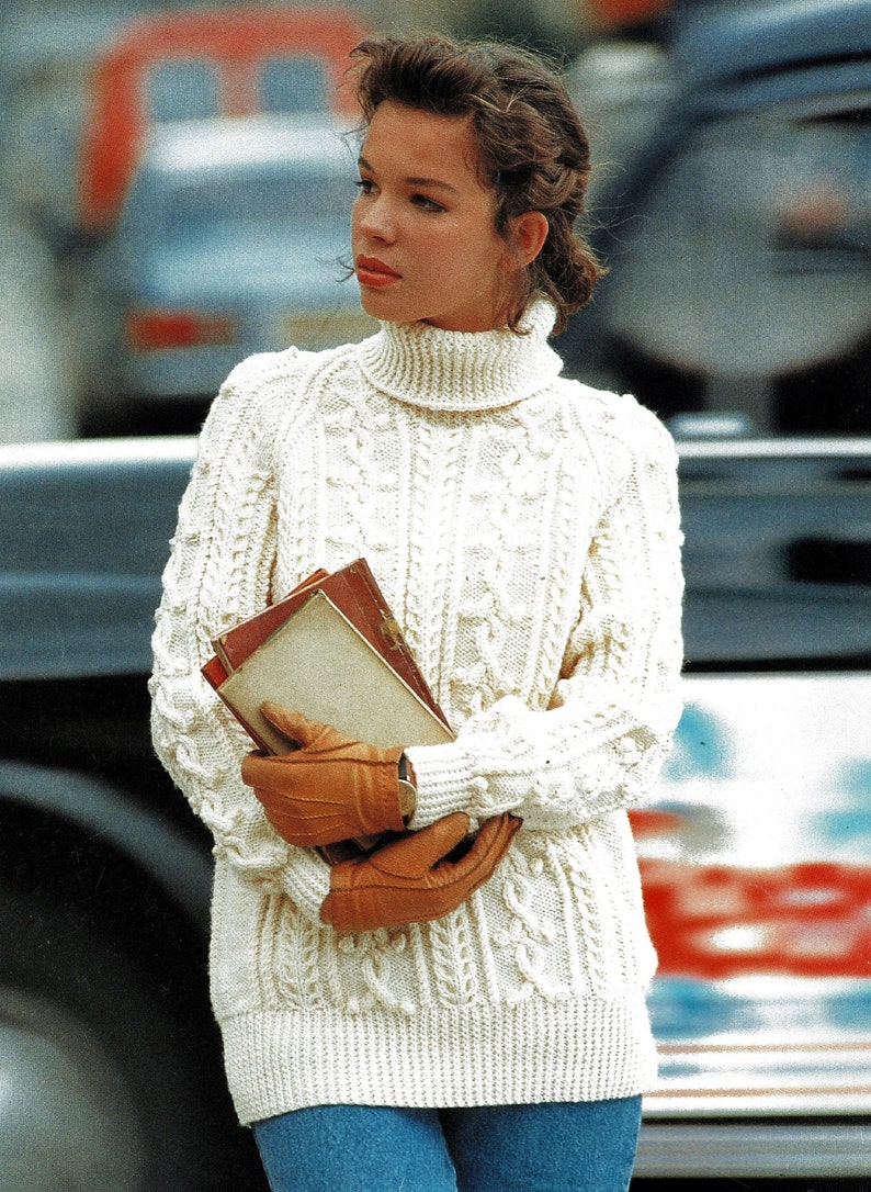 Ladies Classic Aran Polo Collar Sweater, Vintage Knitting Pattern, PDF, Digital Download B127 image 1