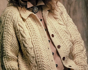 Aran Crafts Cardigan Sweater Women's Large Pink Cotton Linen