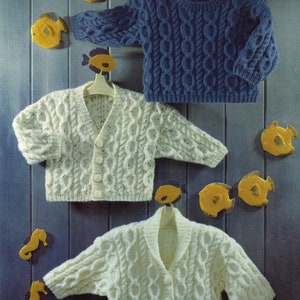 Babies, Toddlers and Childrens Cabled Cardigans and Sweater, Vintage Knitting Pattern, PDF, Digital Download - C731