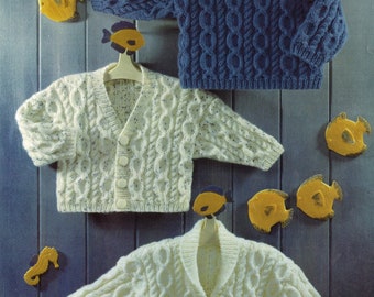 Babies, Toddlers and Childrens Cabled Cardigans and Sweater, Vintage Knitting Pattern, PDF, Digital Download - C731