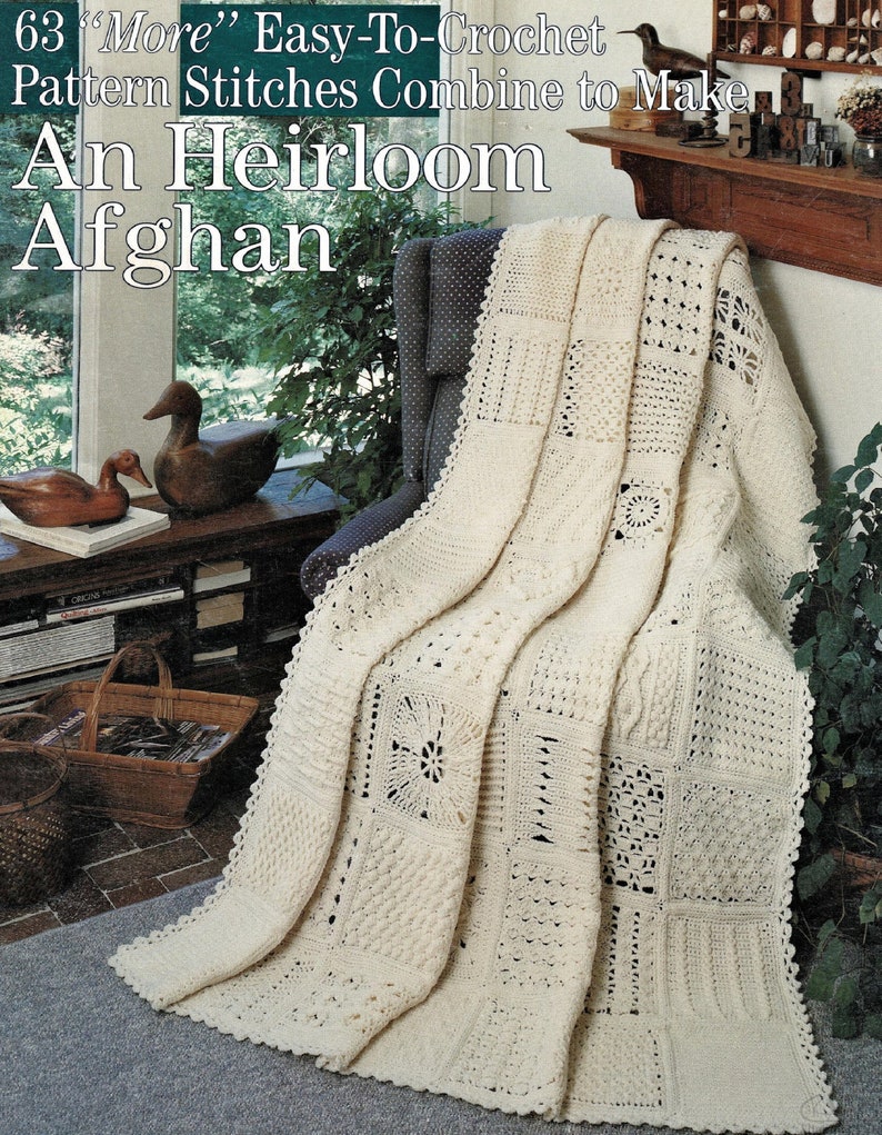Fabulous Heirloom Afghan Made From 63 Easy to Crochet Squares, Vintage Crochet Pattern, PDF, Digital Download A172 image 1