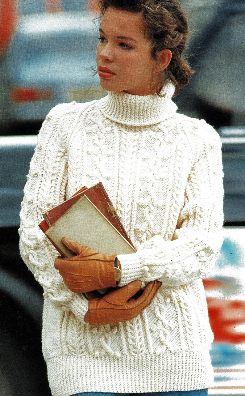 Ladies Classic Aran Polo Collar Sweater, Vintage Knitting Pattern, PDF, Digital Download B127 image 2