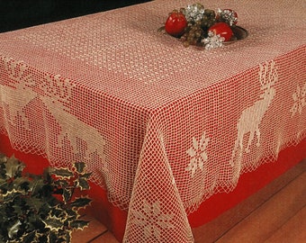 Fantastic Reindeer and Stars Filet Table Cloth, Vintage Crochet Pattern, PDF, Digital Download - C870