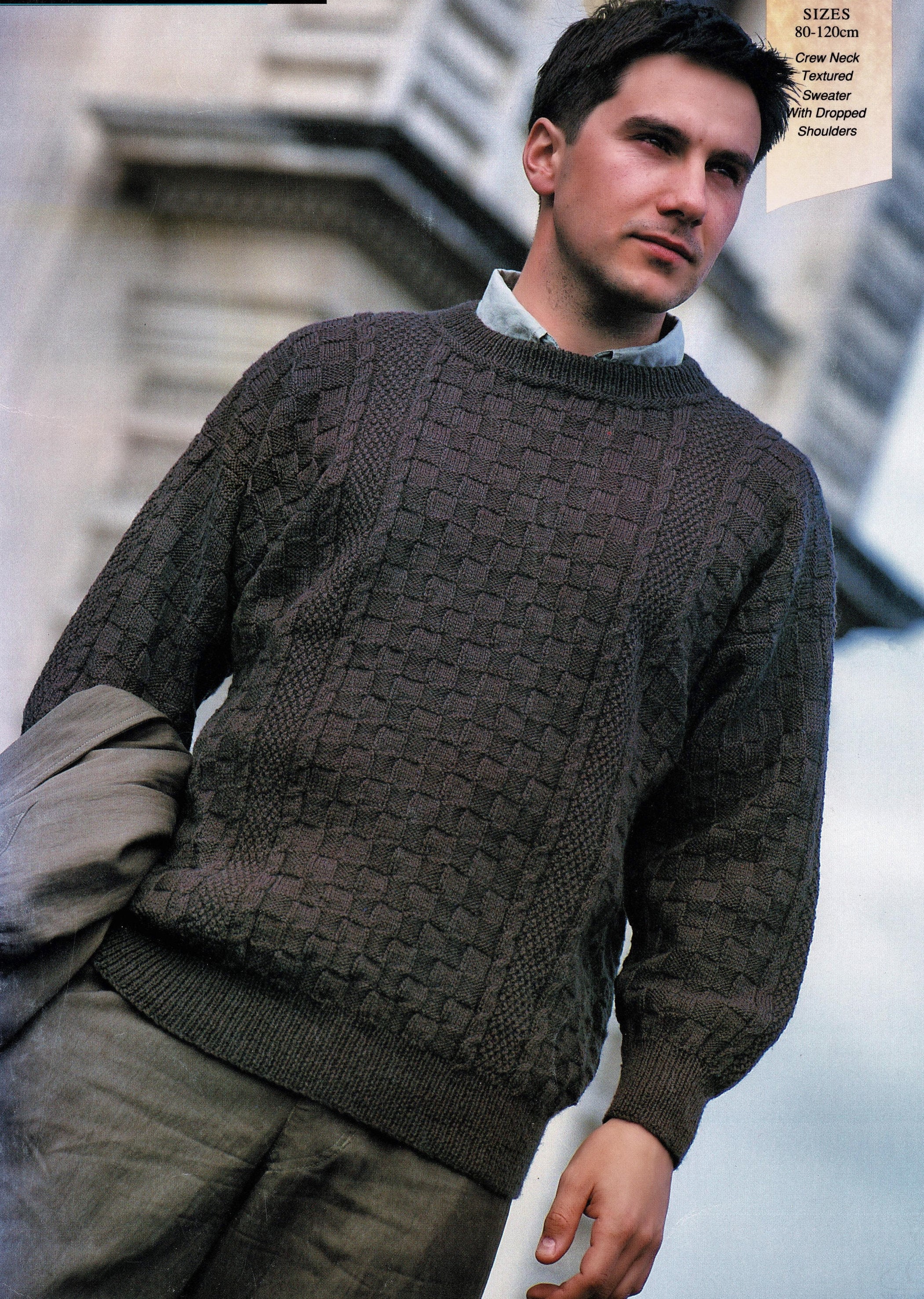 Mens Classic Round Neck Textured Sweater With Drop Shoulders Mens Classic Round Neck Textured Sweater With Drop Shoulders