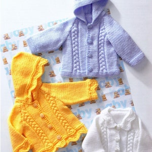 Babies and Toddlers Cute Aran Jacket with Hood or Collar, Vintage Knitting Pattern, PDF, Digital Download - A887