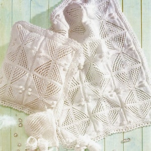 Babies Beautiful Pram Cover, Cushion Cover with Matching Bonnet, Bootees and Mitts, Vintage Knitting Pattern, PDF, Digital Download - B525