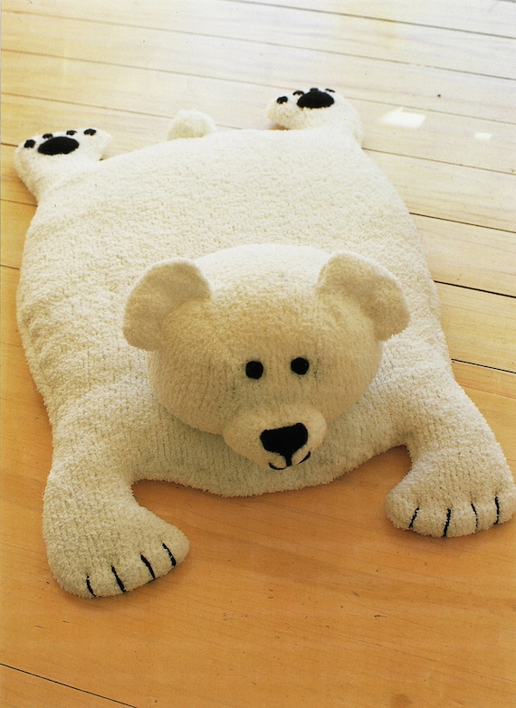 Fabulous Polar Bear Childrens Knitted Rug, Vintage Knitting