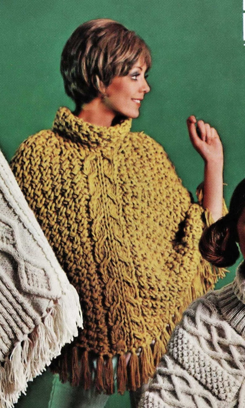 Digital Download PDF C122 Three Fabulous Ladies Aran Ponchos Vintage Knitting Pattern