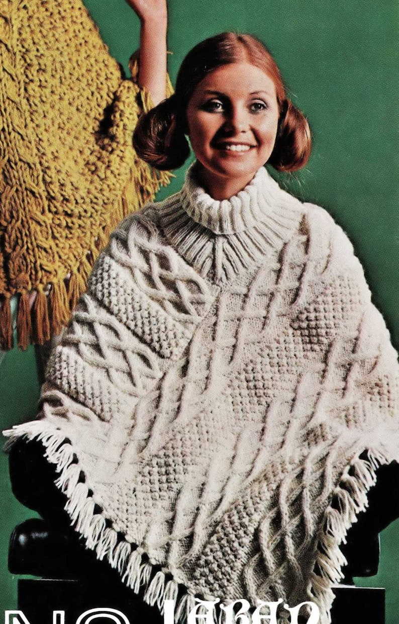 Digital Download PDF C122 Three Fabulous Ladies Aran Ponchos Vintage Knitting Pattern