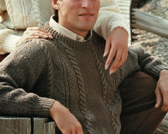 Ladies and Mens Aran Sweater With Diamond and Cable Panels