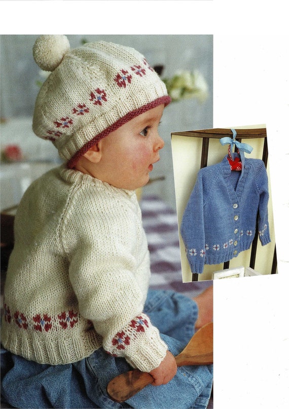 Childrens Toddlers and Babies Fair Isle Cardigans With Matching Beret and Scarf Vintage Knitting Pattern PDF Digital Download B565 Etsy Canada