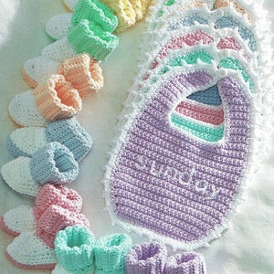 Babies Cute Crochet Bibs and Matching Bootees, Vintage Crochet Pattern, PDF, Digital Download - C487