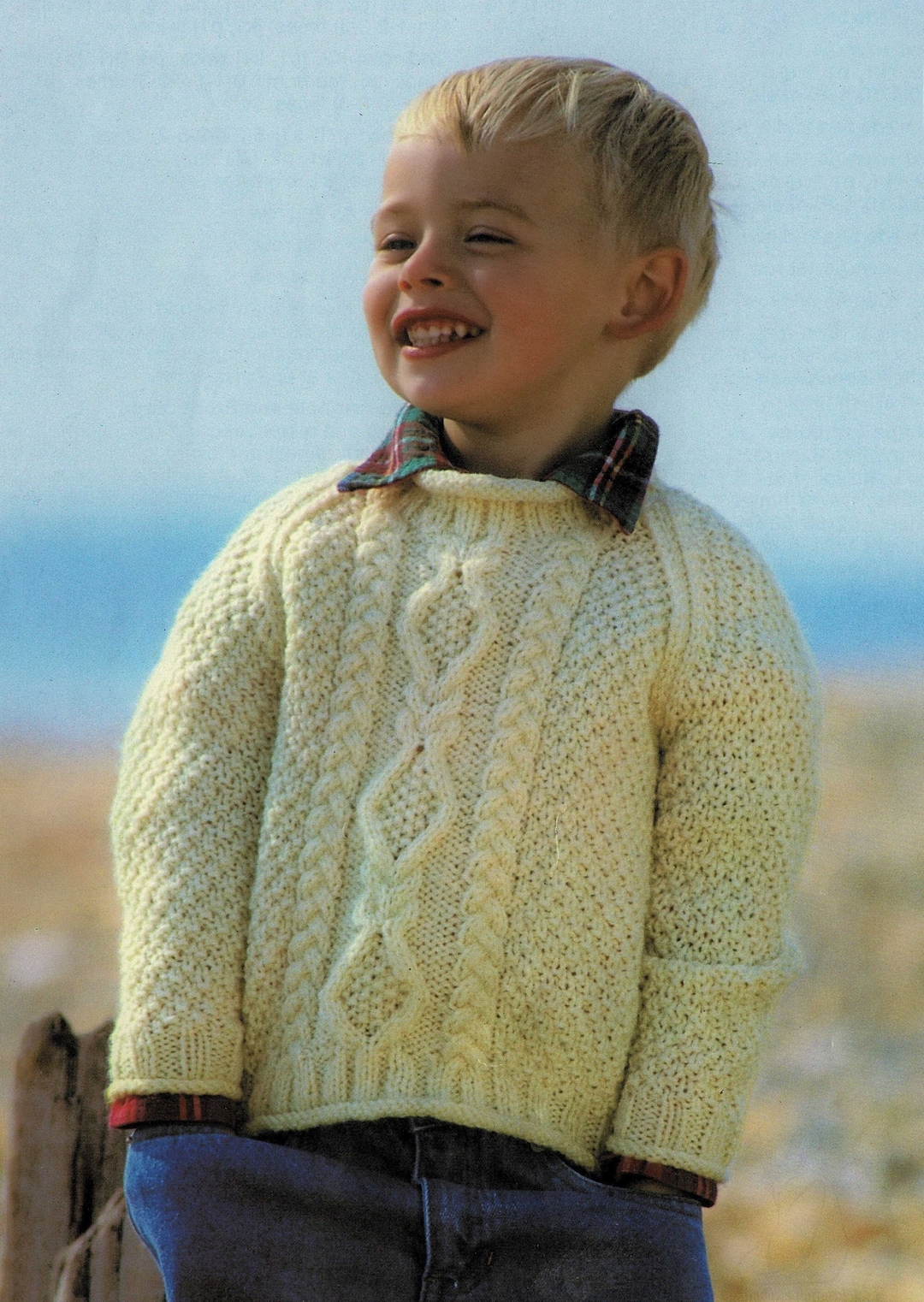 Toddlers and Childrens Traditional Raglan Sleeve Aran Sweater, Vintage ...