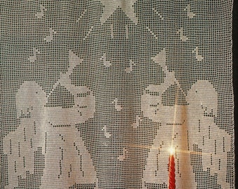 Lovely "Joy to the World" Pattern Filet Crochet Net Curtain, Vintage Crochet Pattern, PDF, Digital Download - C874