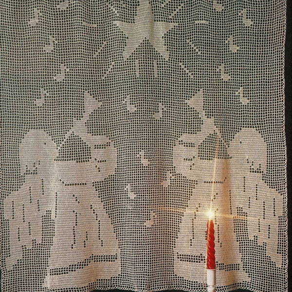 Beau rideau en filet au crochet « Joy to the World », motif au crochet vintage, PDF, téléchargement numérique - C874