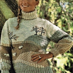 Ladies Fabulous Picture Sweater with Polo Neck and Set in Sleeves, Vintage Knitting Pattern, PDF, Digital Download C798 image 2
