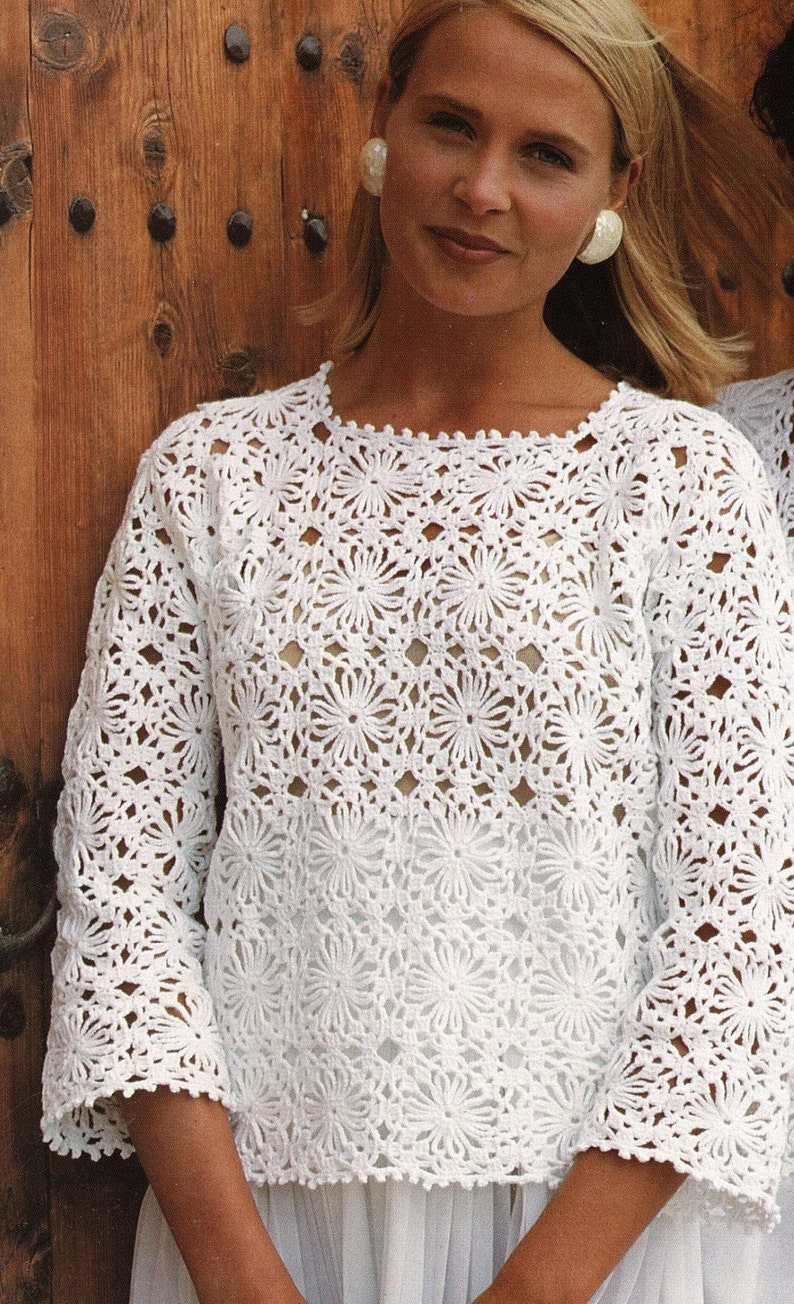 туника из цветочных мотивов. летние вязаные вещи. кофточка мотивами. кофта из мотивов крючком. блузка из мотивов крючком.