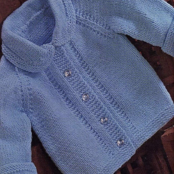 Babies "Easy Knit" Jacket with Peter Pan Collar in Four Yarn Weights, Vintage Knitting Pattern, PDF, Digital Download - C726