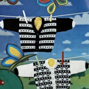 Babies and Toddlers Striped Cardigans with Round or V Neck and Optional Embroidery, Vintage Knitting Pattern, PDF, Digital Download - A844
