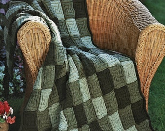 Lovely Log Cabin Squares Aran Afghan, Vintage Knitting Pattern, PDF, Digital Download - A244